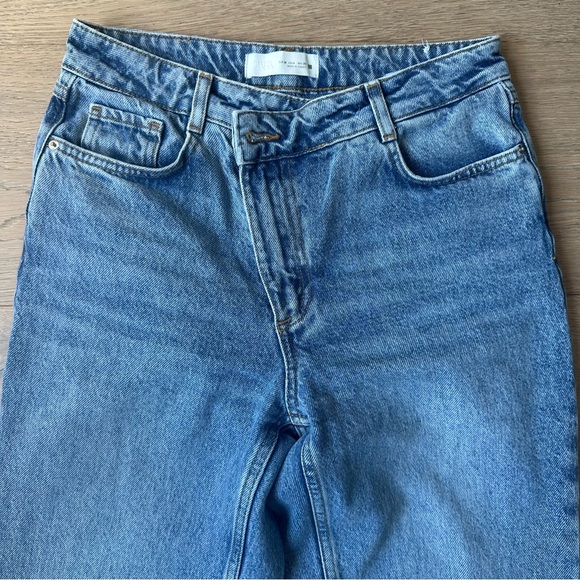 Zara Straight High Rise Cross Waist Jeans Mid-Blue 26 - Picture 3 of 8